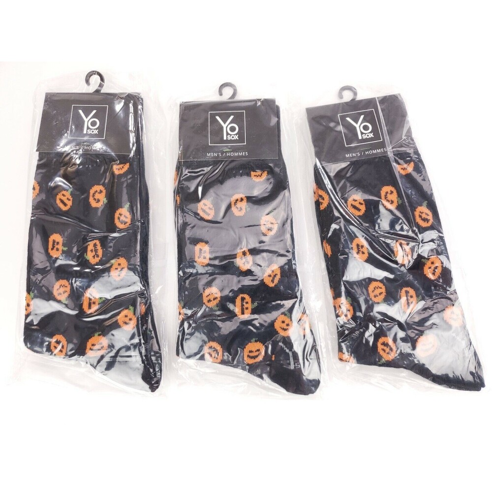3 Pack Yo Sox Graphic Print Mens Crew Socks Pumpkin Halloween Size 7-12